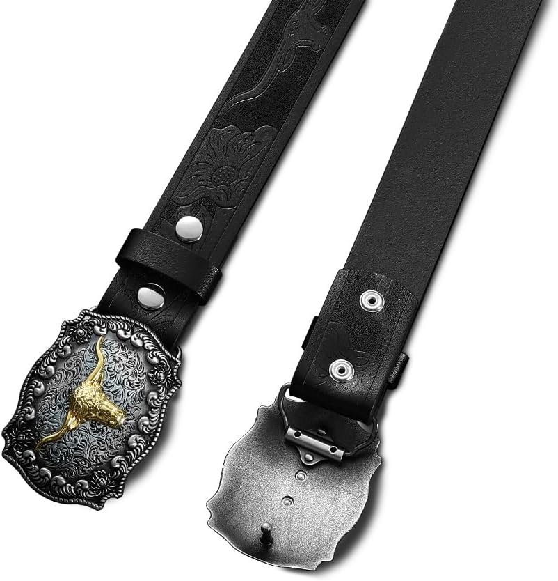 DOOPAI Men's Western Cowboy Belt – Longhorn Bull Pattern Buckle with Printed Engraving, Adjustable Strap, Fits Jeans - Image 4