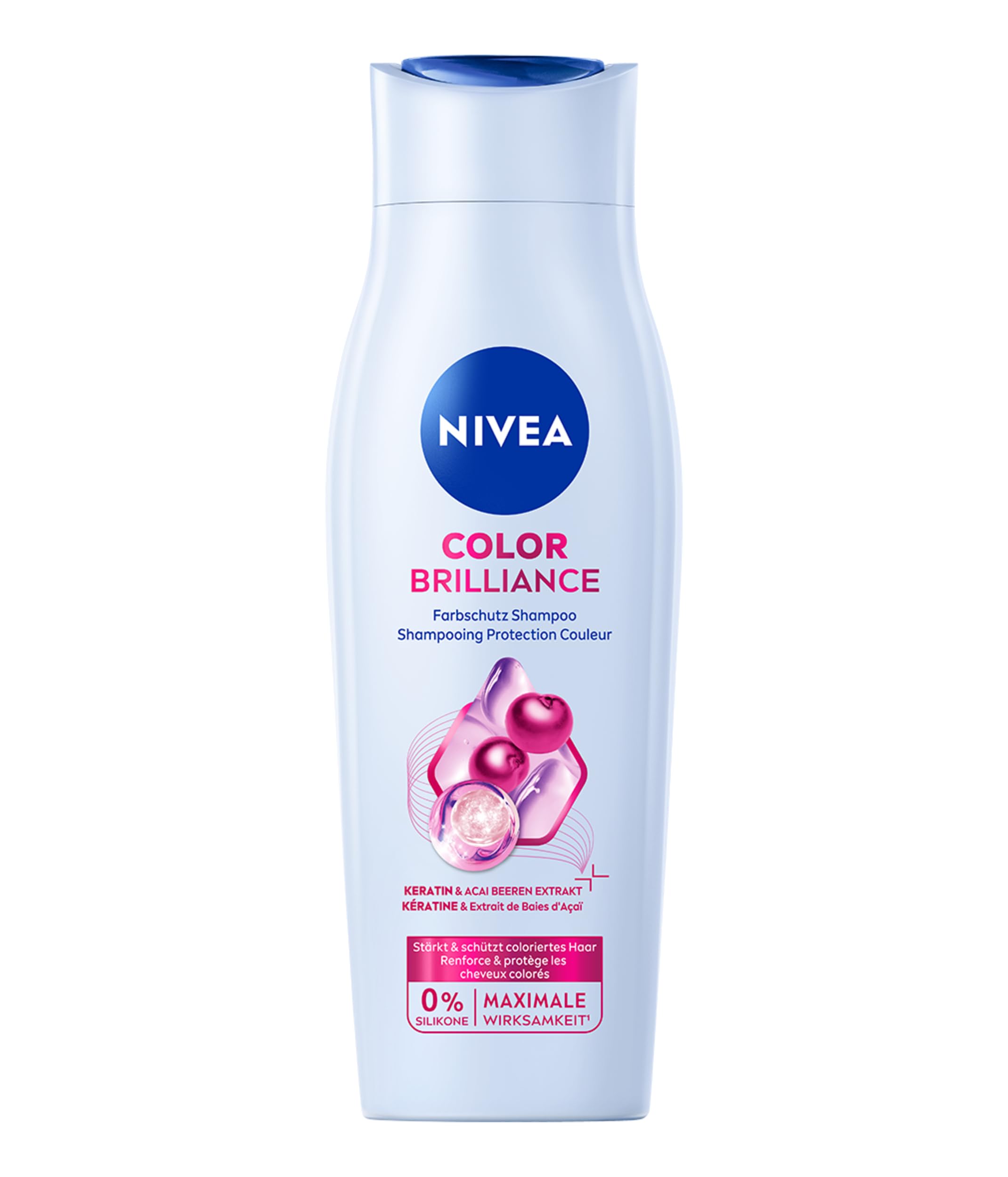 NIVEA Color Brilliance Farbschutz Shampoo (250 ml), Keratin Shampoo mit Acai Beeren-Extrakt für coloriertes Haar, Haarshampoo für längeren Farbschutz & natürlichen Glanz