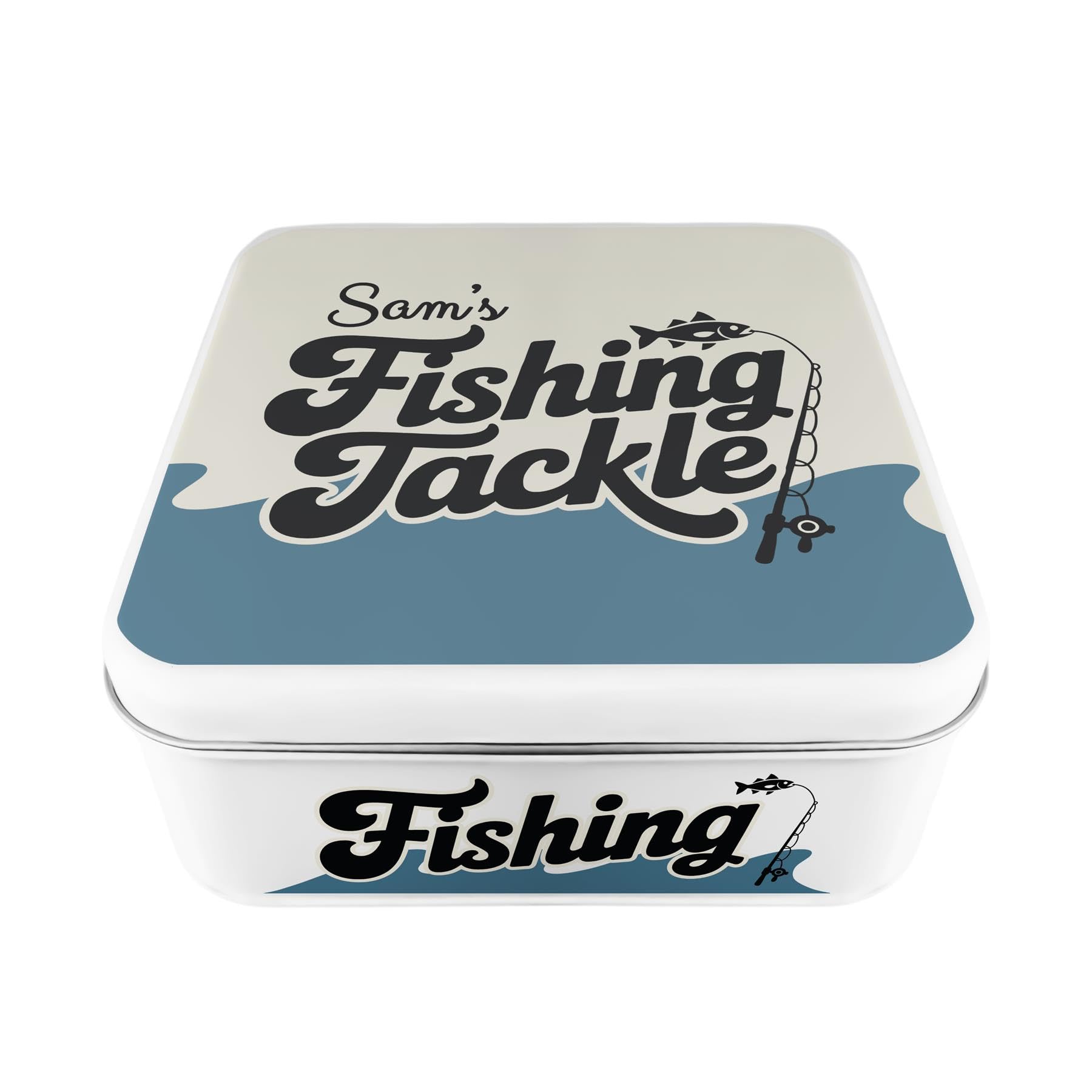 Purely Home Personalised Fishing Tin - Fishermen Tackle Square Metal Storage Container Gifts for Him 170 x 170 x 65mm
