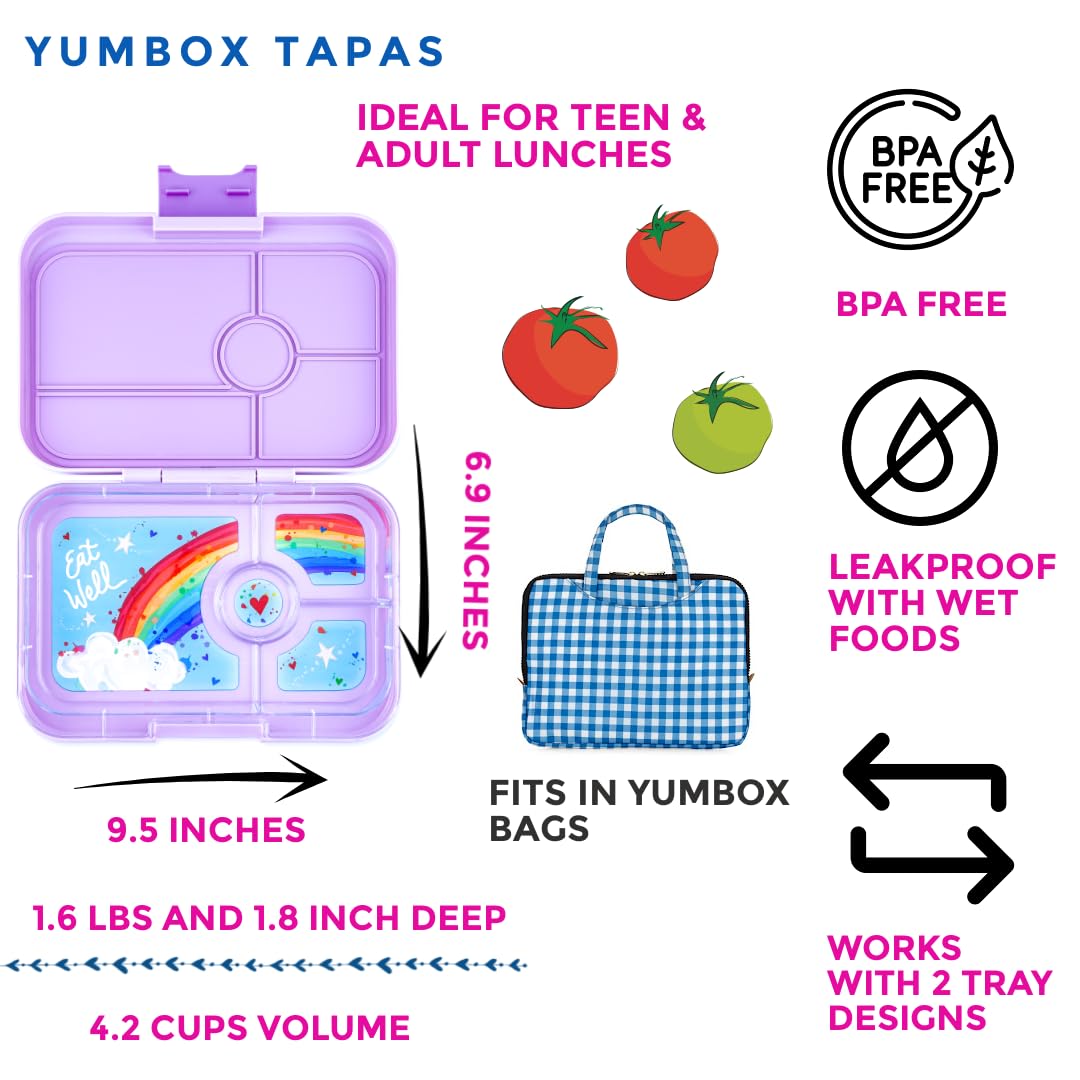 Yumbox Tapas (Seville Purple Rainbow) - Large Leakproof Bento Lunch Box for Adults/Kids, 4 Compartments - 4.2 Cups Capacity