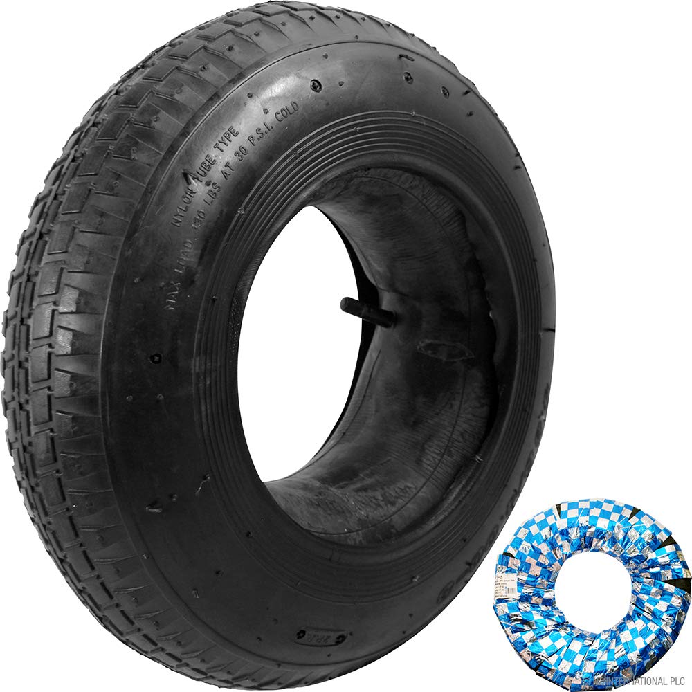 Bargains-Galore Black Pack Of 2 Wheelbarrow Tyres With Inner Tube - Set Includes 2 Barrow Tyres & 2 Inner Tubes | 4.00-8 Rubber Innertube 30Psi | Suitable For Wheelbarrows, Sack Trucks, Carts Or Trolleys