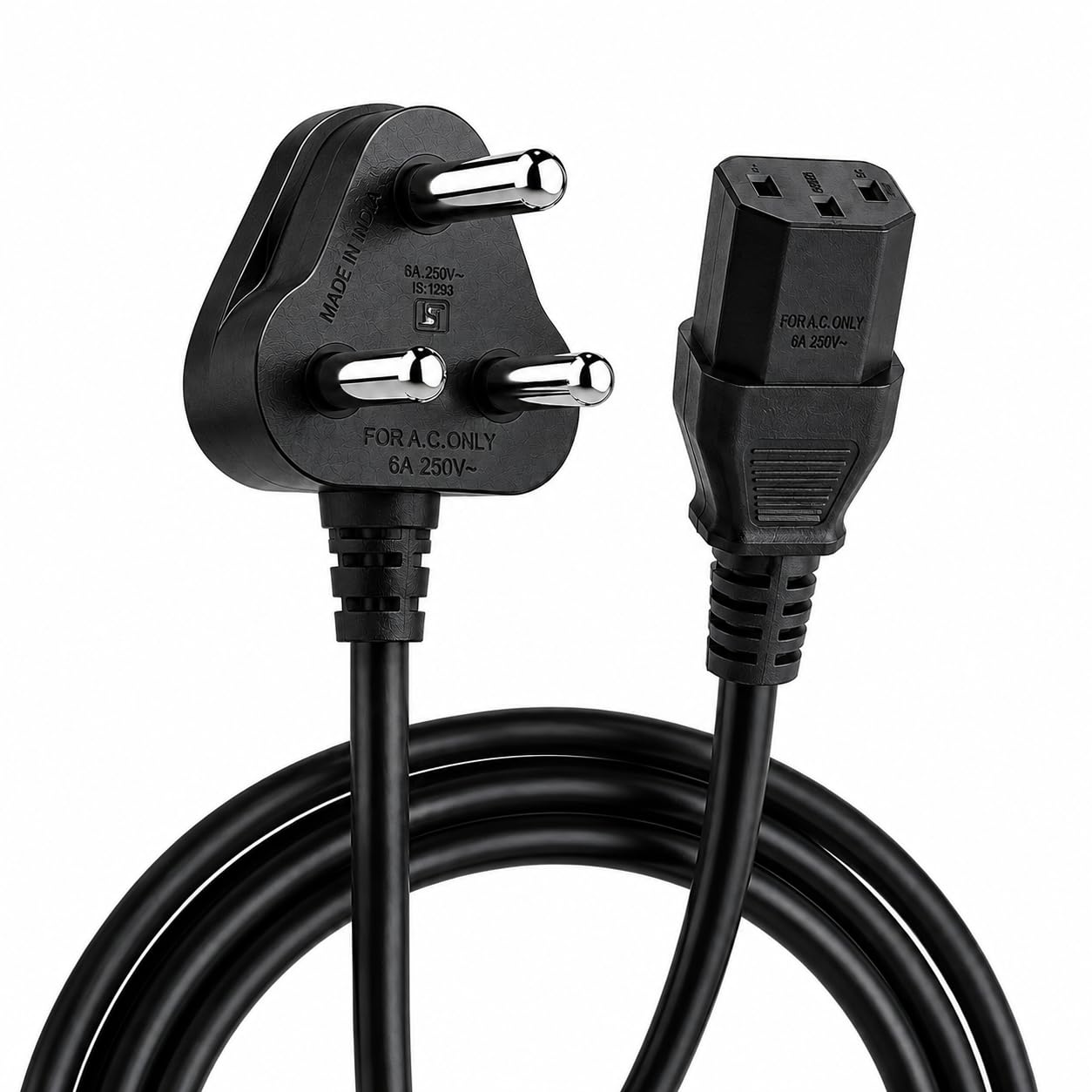 heavy duty power cord 1.2m | 3 pin india plug iec cable | 350w pc monitor, printer & tv power cable