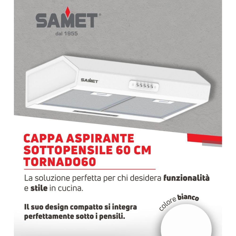 Gruppo cappa sottopensile Tornado 60 Samet colore bianco