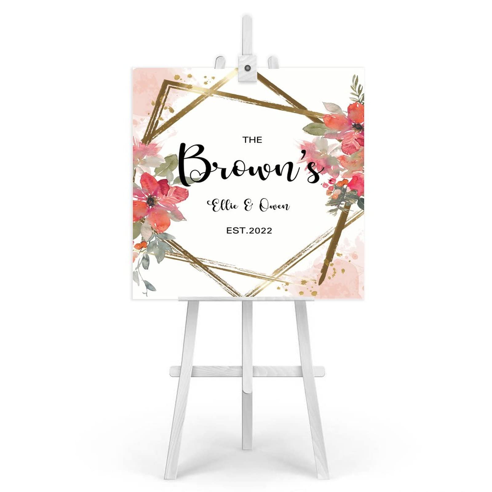 Panneau de bienvenue en bois avec nom de famille pour mariage, réception de mariage, cérémonie - Panneau vertical en bois - 50,8 x 50,8 cm