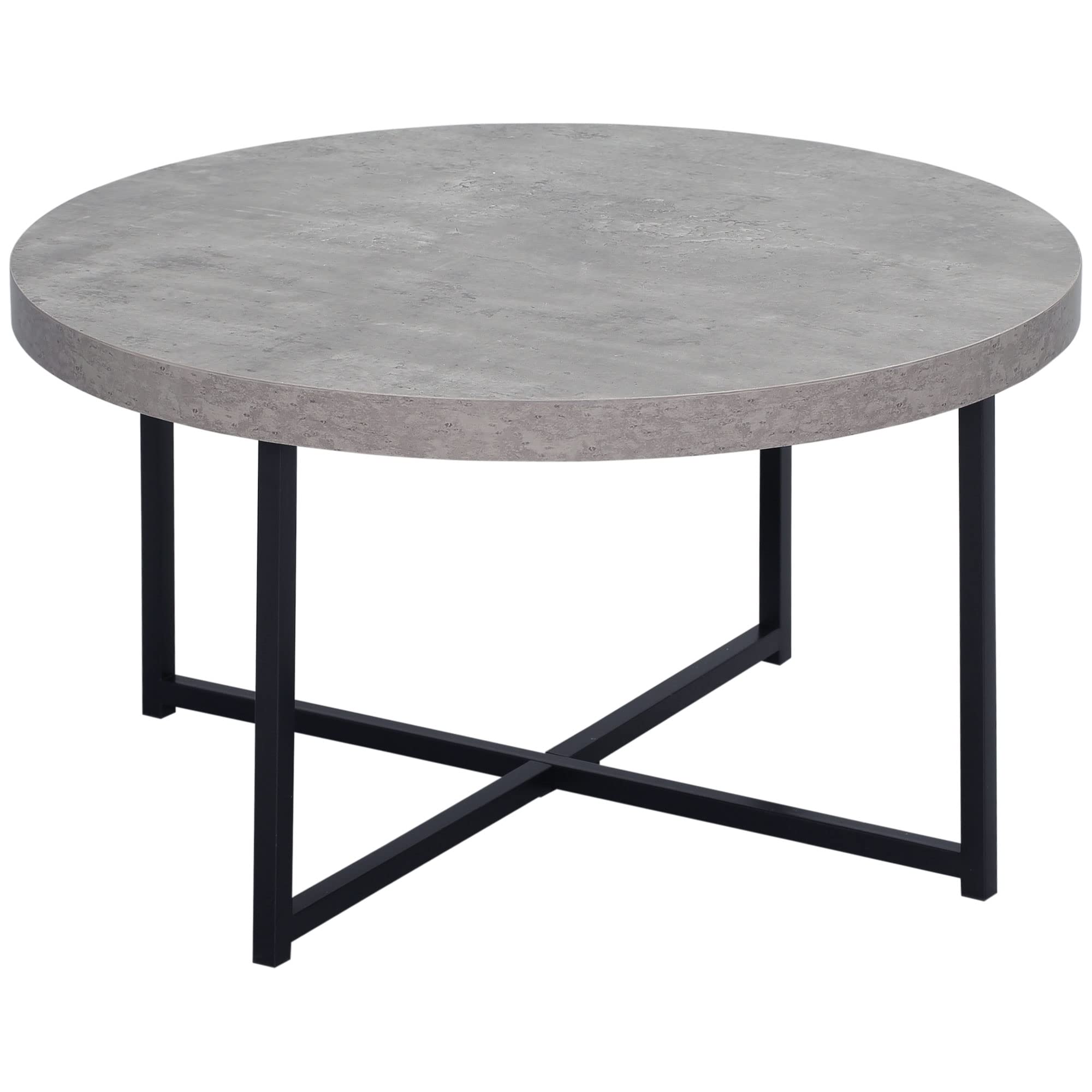 Table basse ronde effet béton ciré haut de gamme HOMCOM piétement croisé bois et métal