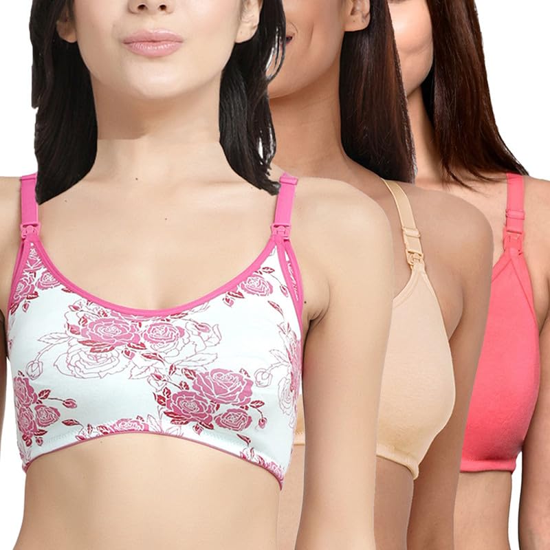 Image of Inner Sense Organic Cotton Bamboo Nursing Bra for Women I Non Padded Feeding Bra with Keyhole Back Design I Wire Free Maternity Innerwear with Full Coverage