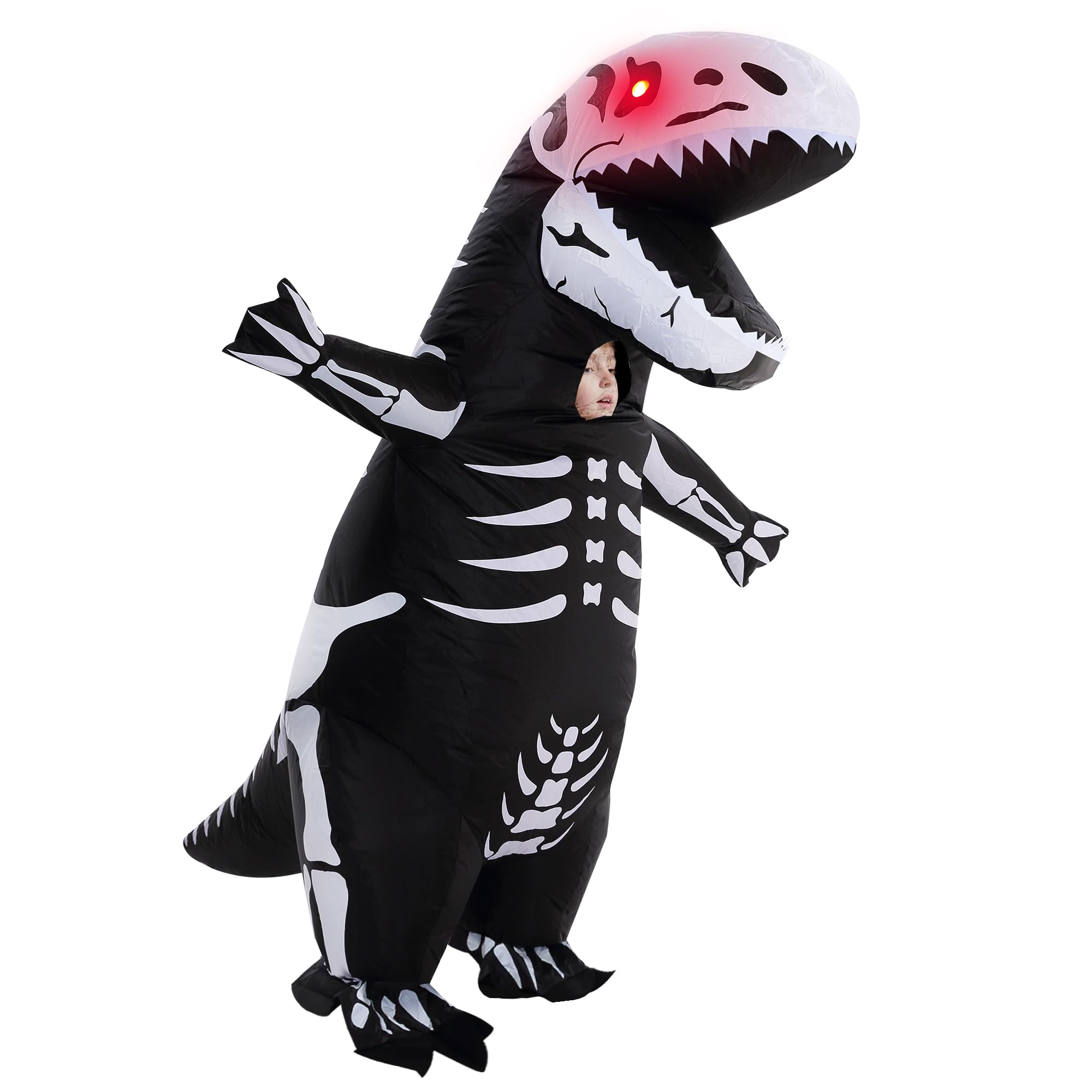 ZPISFInflatable Skeleton Dinosaur Costume for Kids, Full Body Skeleton T-Rex Blow Up Costume with LED Light Eyes, Perfect for Halloween Parties