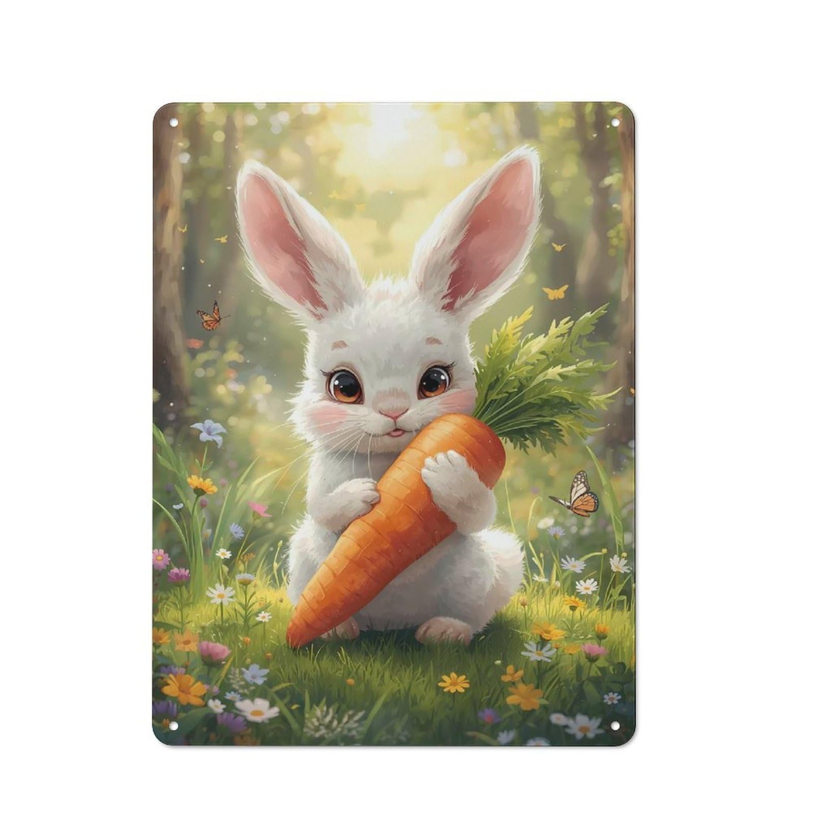 Junmoney Style-21 Vintage Tin Sign 40X30cm With Cute Bunny With Carrot In Meadow For Guest Room Or Hallway, For Retro Home Interiors, For Garage And Workshop Walls