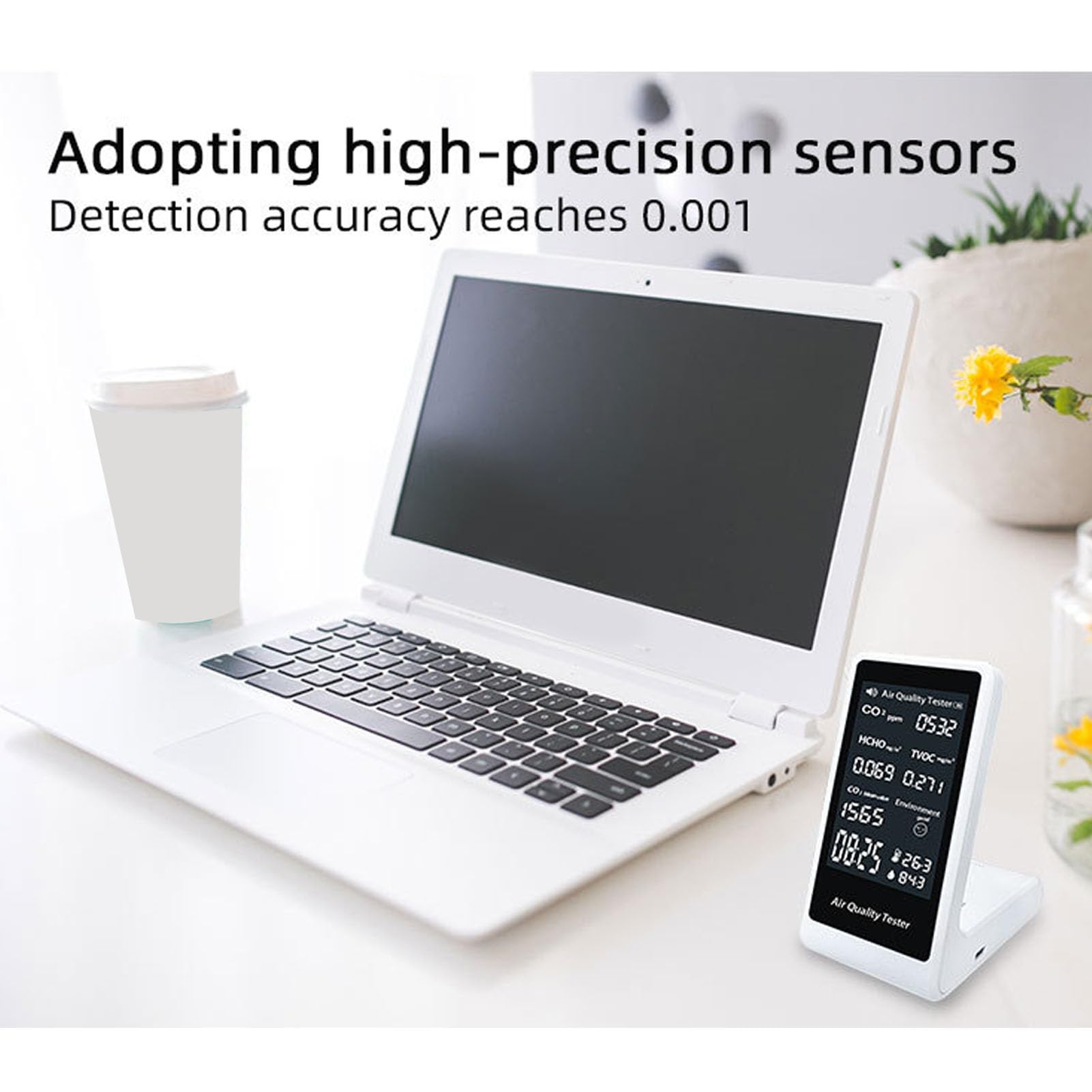 Eujgoov Medidor de CO2 Detector de Calidad del Aire Detector de CO2 7 en 1 Prueba en Tiempo Real con TVOC HCHO Alarma de Temperatura y Humedad de 400 a 2000 Ppm para Uso en Interiores y Oficinas en