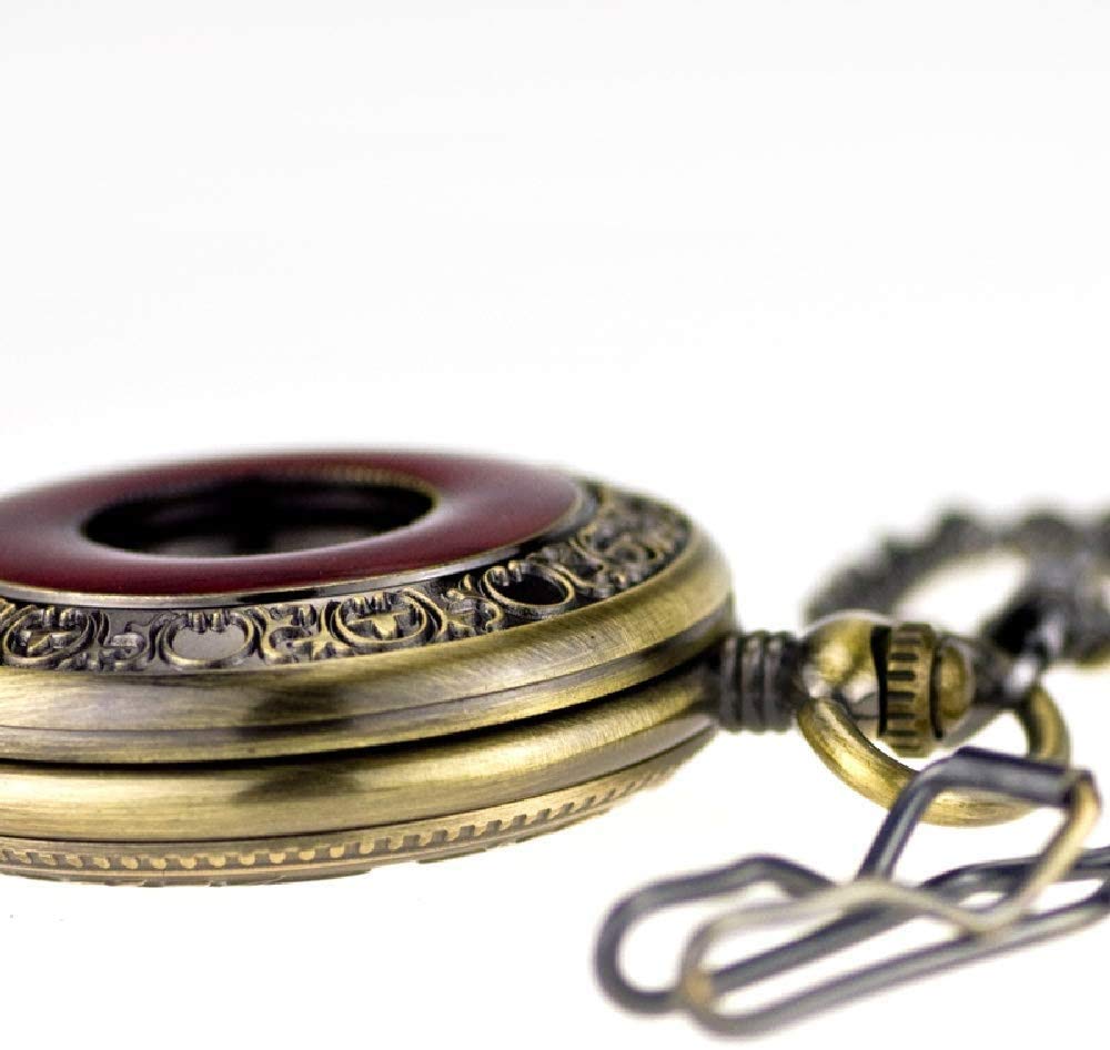 LIIAV Orologio da Taschino Meccanico a Carica Manuale da Uomo Vintage Steampunk Wood Grain Hollow Design con Catena