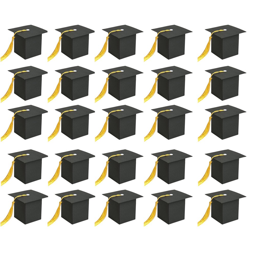 BinaryABC Graduation Candy Boxes Party Favors,Graduation Cap Gift Box with Tassel,15Pcs(Black)