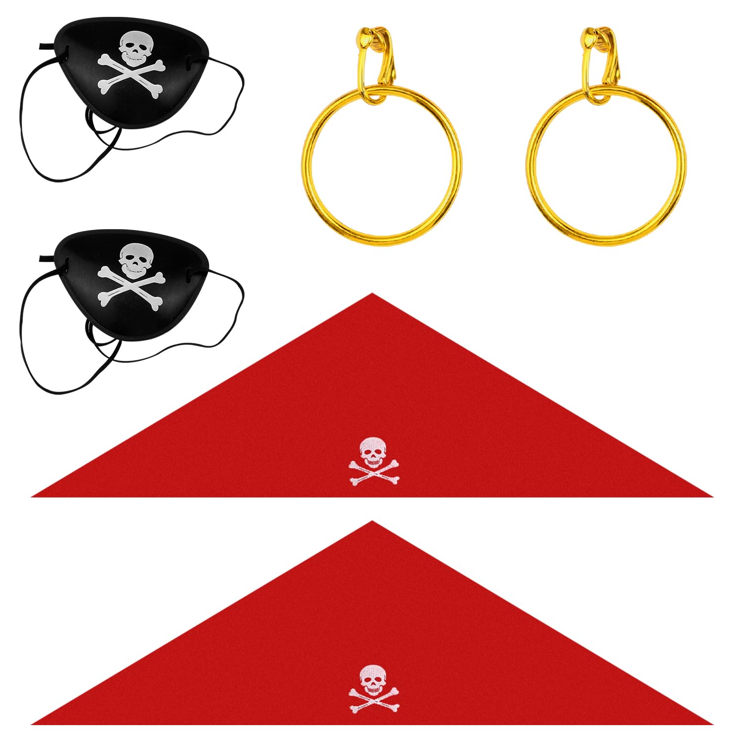 Tabanzhe 6PCS Pirate Captain Costume Accessories Set-Pirate Head Scarf Eye Patches Hoop Earrings Halloween Caribbean Pirates Fancy Dress Up Cosplay for Men Women