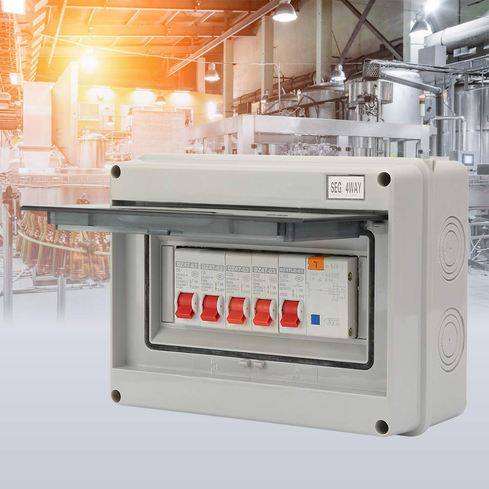 Asixxsix 4 Way Garage Consumer Unit 63A 30mA RCD 4MCB, Small Size, High Breaking Capacity, IP65 Waterproof, for Garages, Workshops, Outbuildings