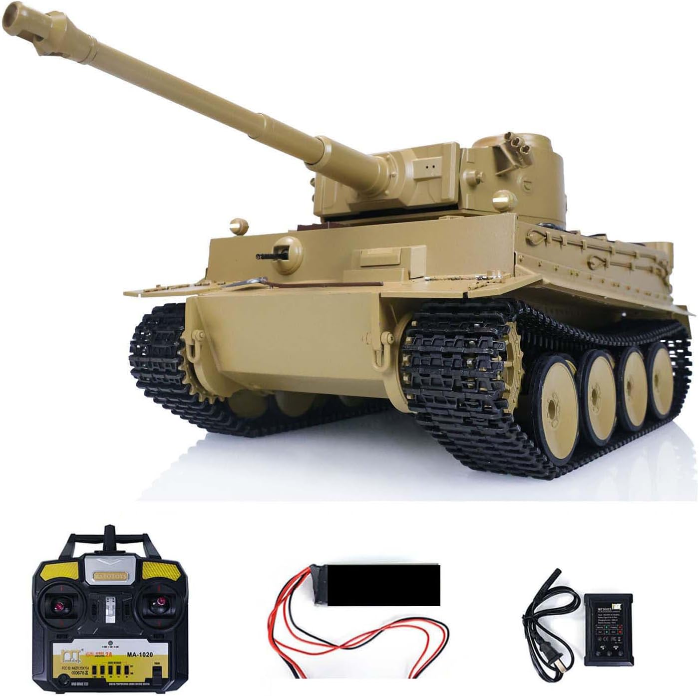 Mato Almost Full Metal RC Tank 1/16 German King Tiger BB RTR RC Tank 1228 Tracks Wheels(Yellow) BB Shooting Airsoft that Shoot