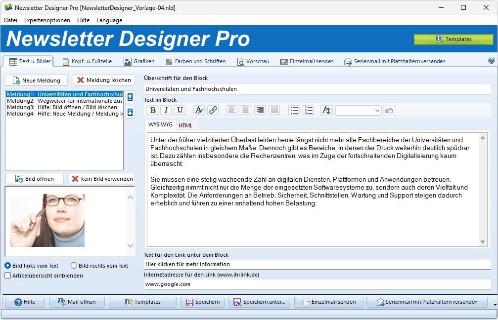 NewsletterDesigner Professional - Software für professionelle Newsletter, Outlook 365, Windows Mail, EML-Format