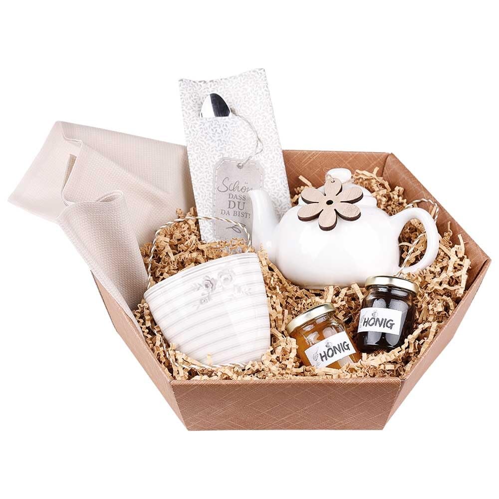 Geschenkkorb Seta 6-eckig Naturfarben mittel 32,5 x 26 x 12 cm, 25 Stück