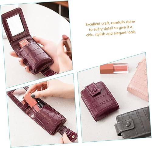 Miniatura 5 de FOMIYES 2 piezas de espejo de regalo Chapstick estuche portátil con espejos de cuero, almacenamiento de lápiz labial PU para soporte cosmético de
