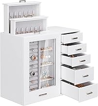 Seelux Women's Jewellery Organizer, Jewellery Box 8 Drawers, Jewellery Organizer with Transparent Window for Bracelets, Rings, Necklaces, White