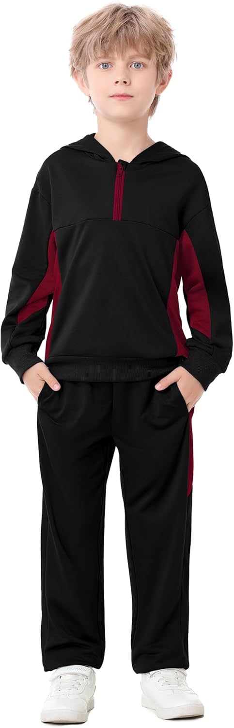 Boys Clothes 2 Piece Boy Outfits Quarter Zip Pullover Hoodie+Pants Fall Winter Colorblock Sweatsuits 5-12Y - Image 2