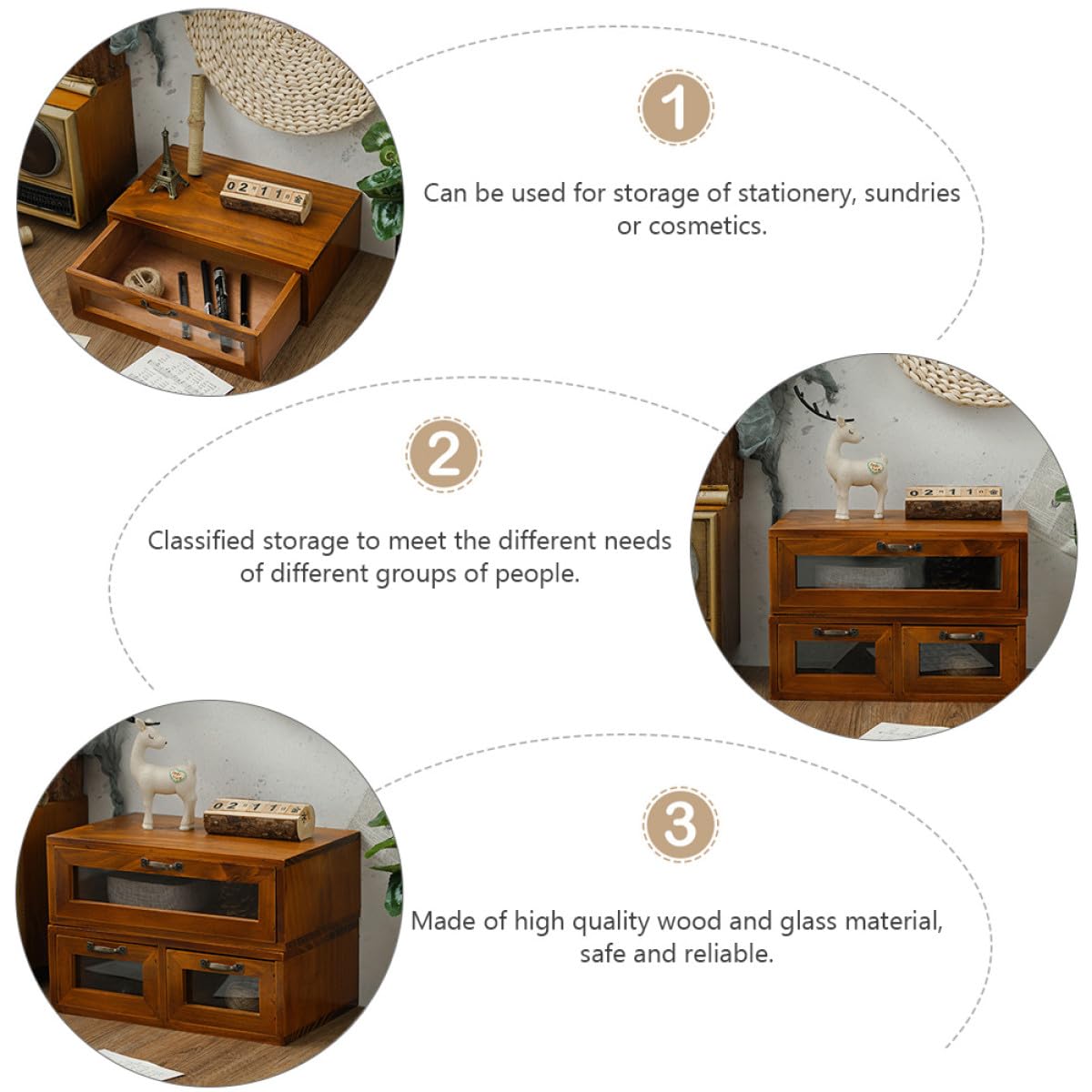 VANZACK Supporto e Organizzazione di Cancelleria e Oggetti Vari per Monitor da Computer in Legno Marrone Cassetto Acrilico e Ripiano Elevatore per Archiviazione Desktop