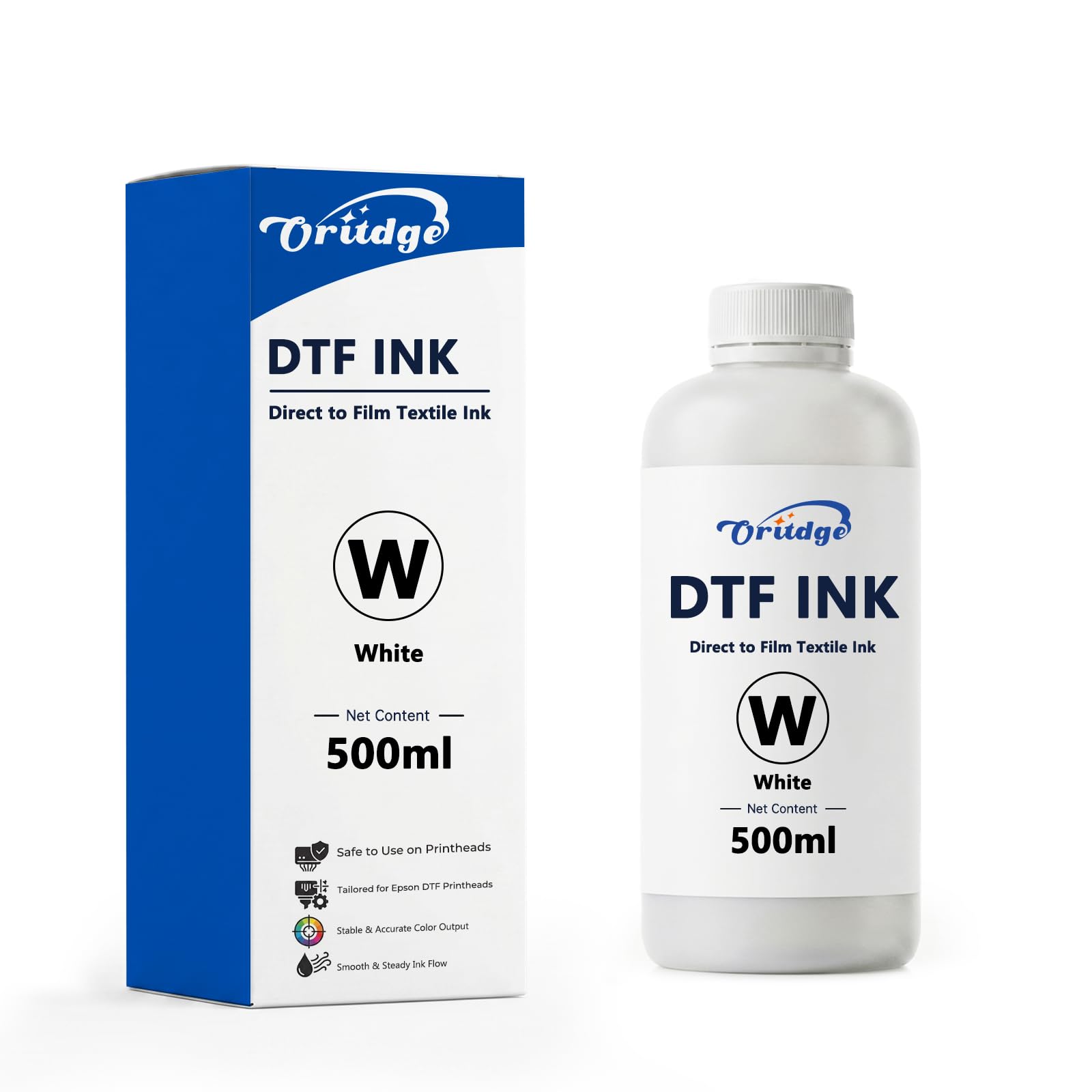 DTF Ink Blanc 500-ml, DTF Encre White pour Epson DTF Drucker DX5 DX7 L805 R1390 R2400 P400 XP600 I3200 4720 TX800 P800 ET-8550 XP-15000 L1800(1x Blanc)