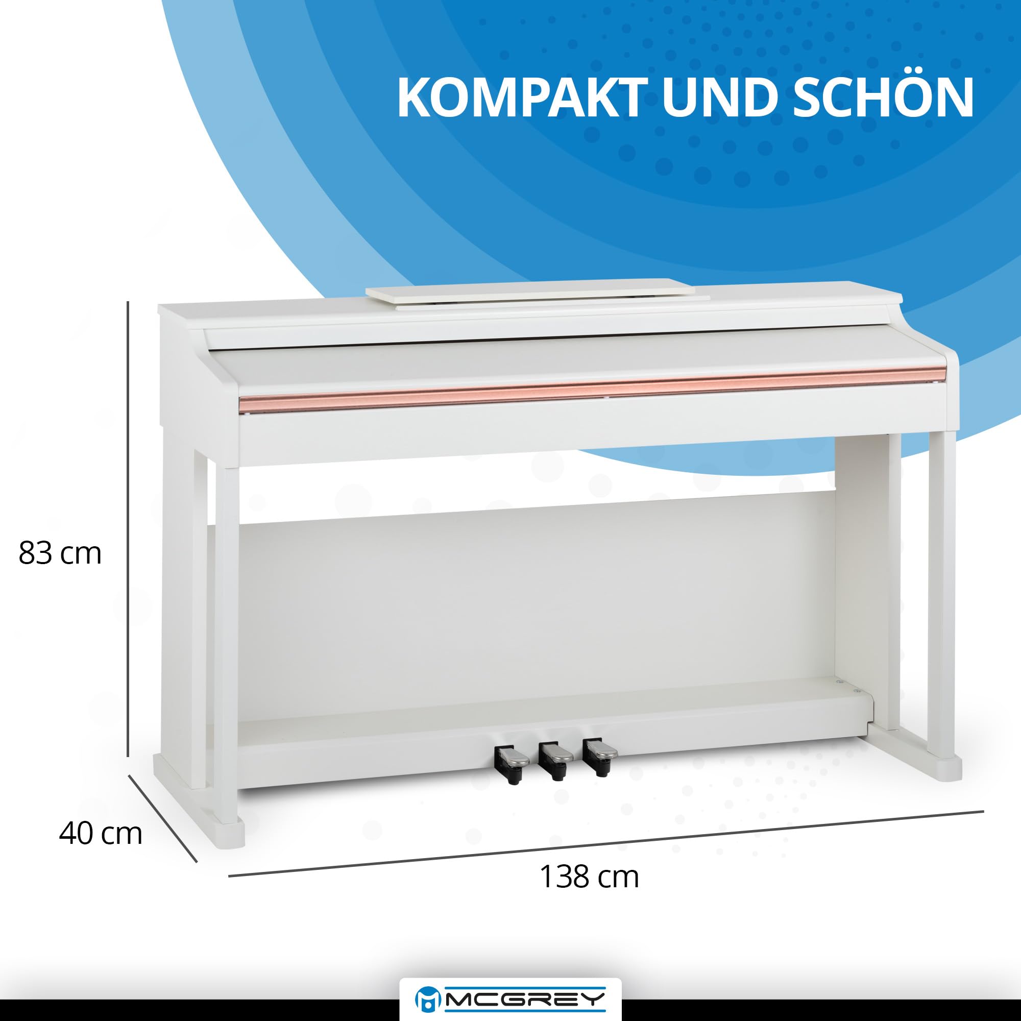 McGrey DP-19 WM E-Piano Set - 88 gewichtete Tasten mit Hammermechanik und Anschlagdynamik - 8 Klänge - Tastaturabdeckung - inkl. Klavierbank, Kopfhörer und Klavierschule - Weiß matt