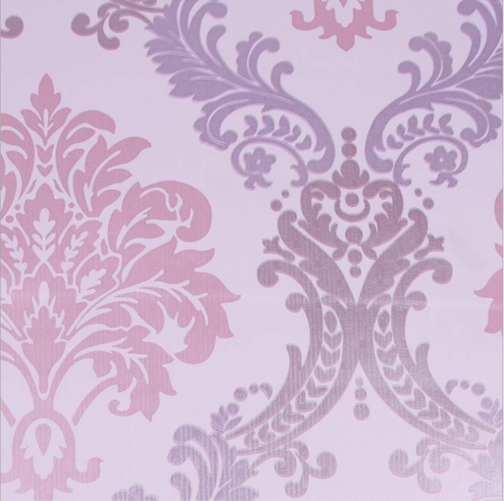 Teemall 17.7x118 Inch Self Adhesive Purple Damask Removable Shelf Liner Cabinet Sticker