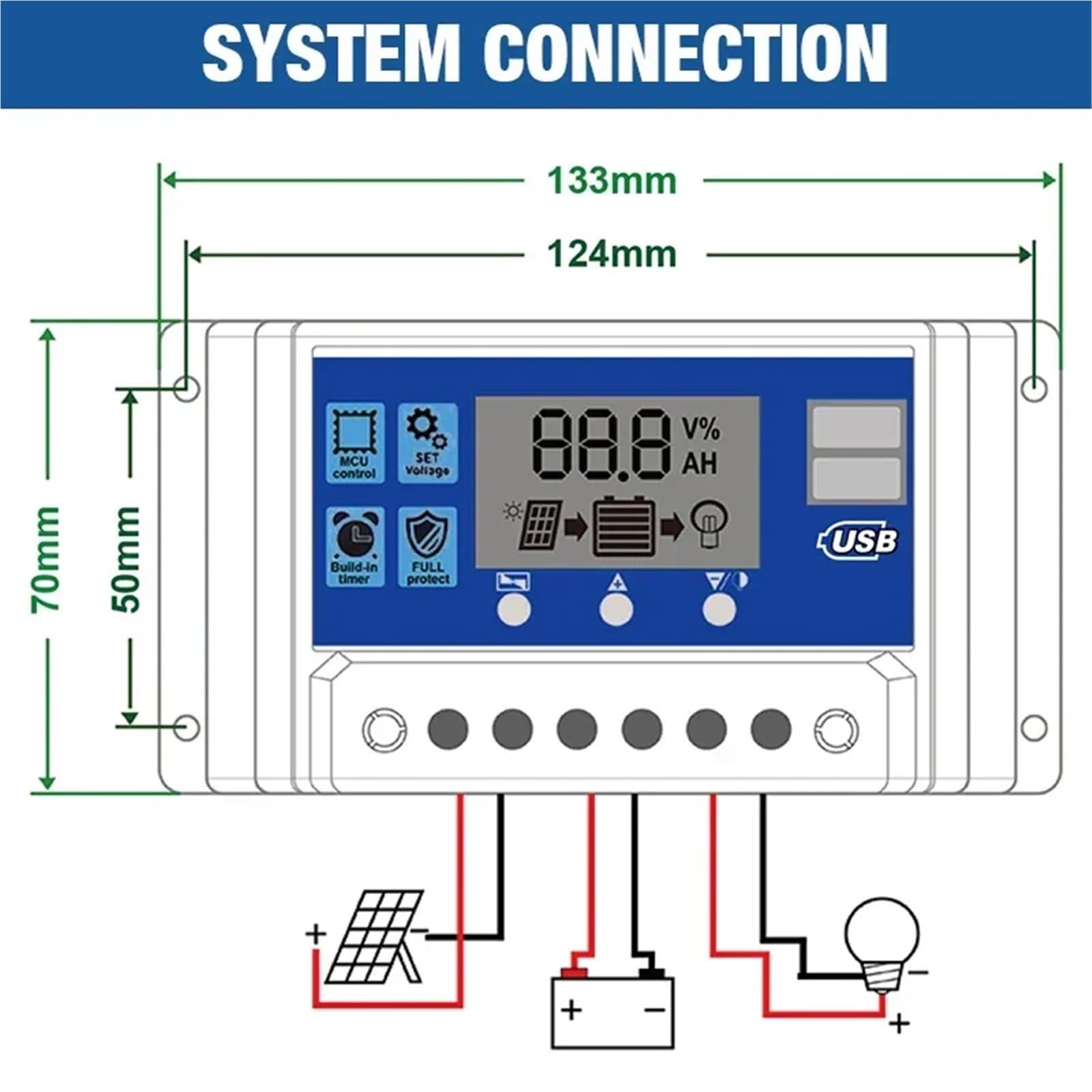 Regulator ładowania słonecznego PWM 12 V/24 V 10 A z wyświetlaczem LCD i timerem (30 szt., 10 A)