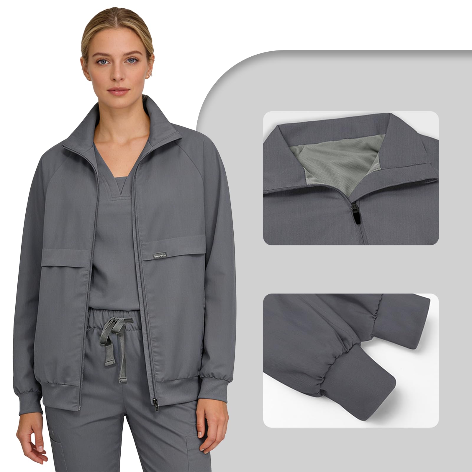 Chaqueta médica personalizada para mujer, con texto en inglés "Custom Your Logo, Ligera, Uniforme Médico para Enfermera, Ropa de
