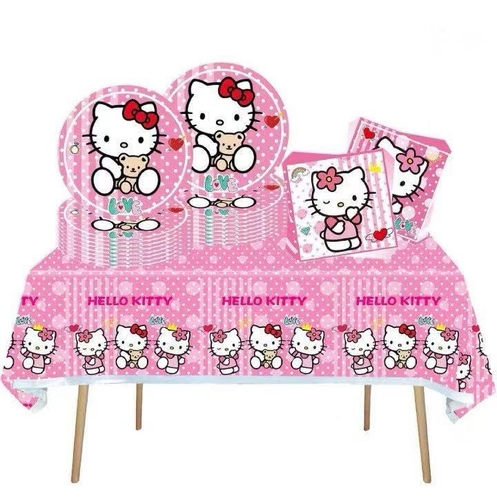41PCS Kitty Birthday Party Supplies Set: 20 Plates 20 Napkins 1 Tablecover - Perfect for Girls Birthday Parties Family Gatherings & Kids Celebrations Ideal Table Decor & Party Favors