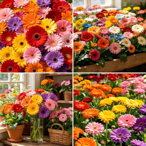 CarpetC 300+ Gerbera Daisy Seeds for Planting Compact Perennial Colorful Large Flower Low Maintenance Non-GMO jamesonii for Home Garden Beds Containers & Cut Flowers
