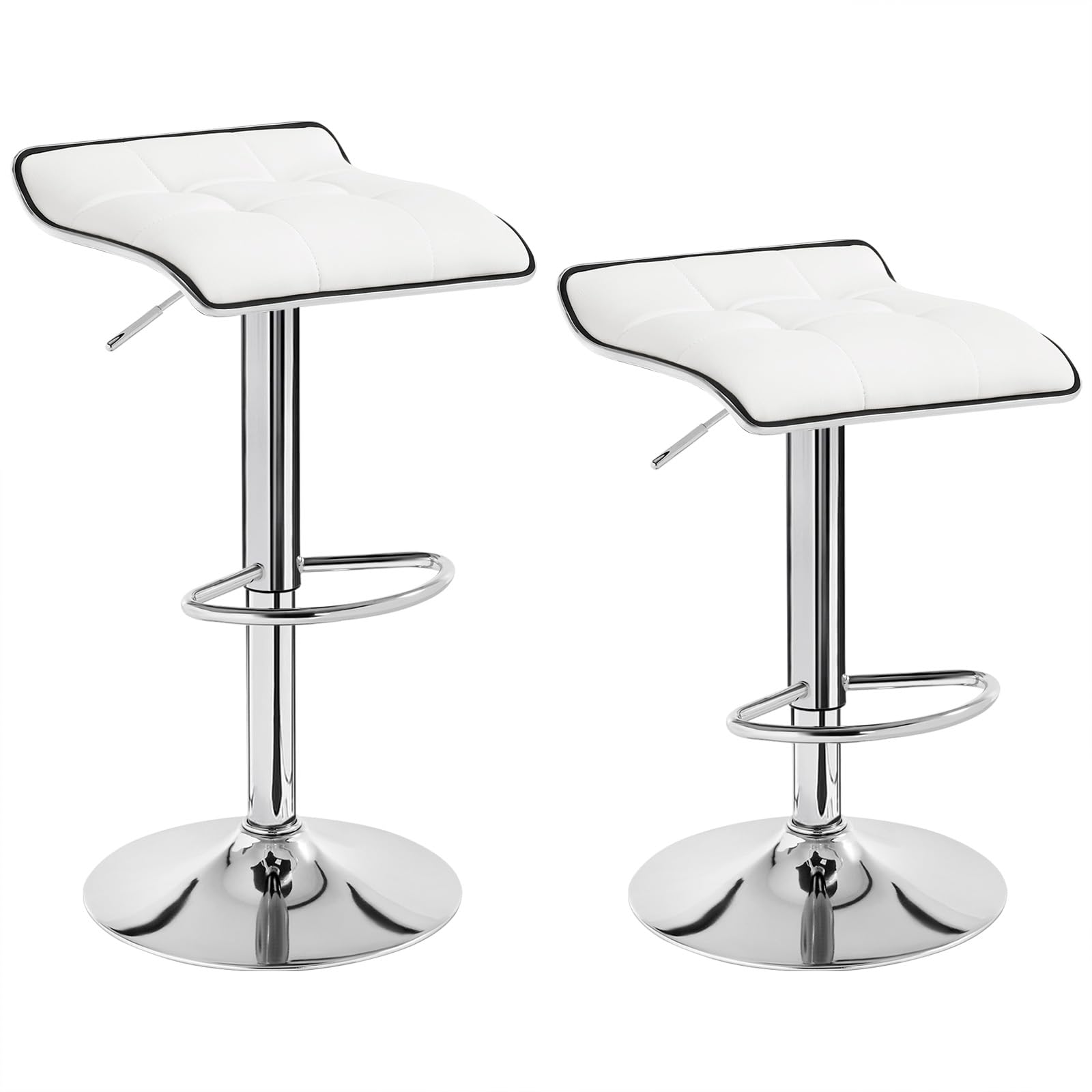 WOLTU 2X Taburetes Altos Cocina con Reposapiés, Regulables en Altura, Taburetes Giratorios 360°, Asiento PU, Sillas para Mostrador y Cafetería, Blanco