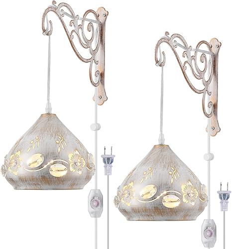 Miniatura 14 de 2 apliques de pared colgantes con enchufe regulables, luces de pared ajustables con cable de enchufe y regulador de intensidad de encendido/apagado