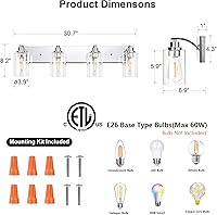 Vista 2 de 4-Light Bathroom Light Fixtures Modern Chrome Vanity Lights for Bathroom Lighting Fixtures Over Mirror with Clear Glass Shade for Cabinet Mirror