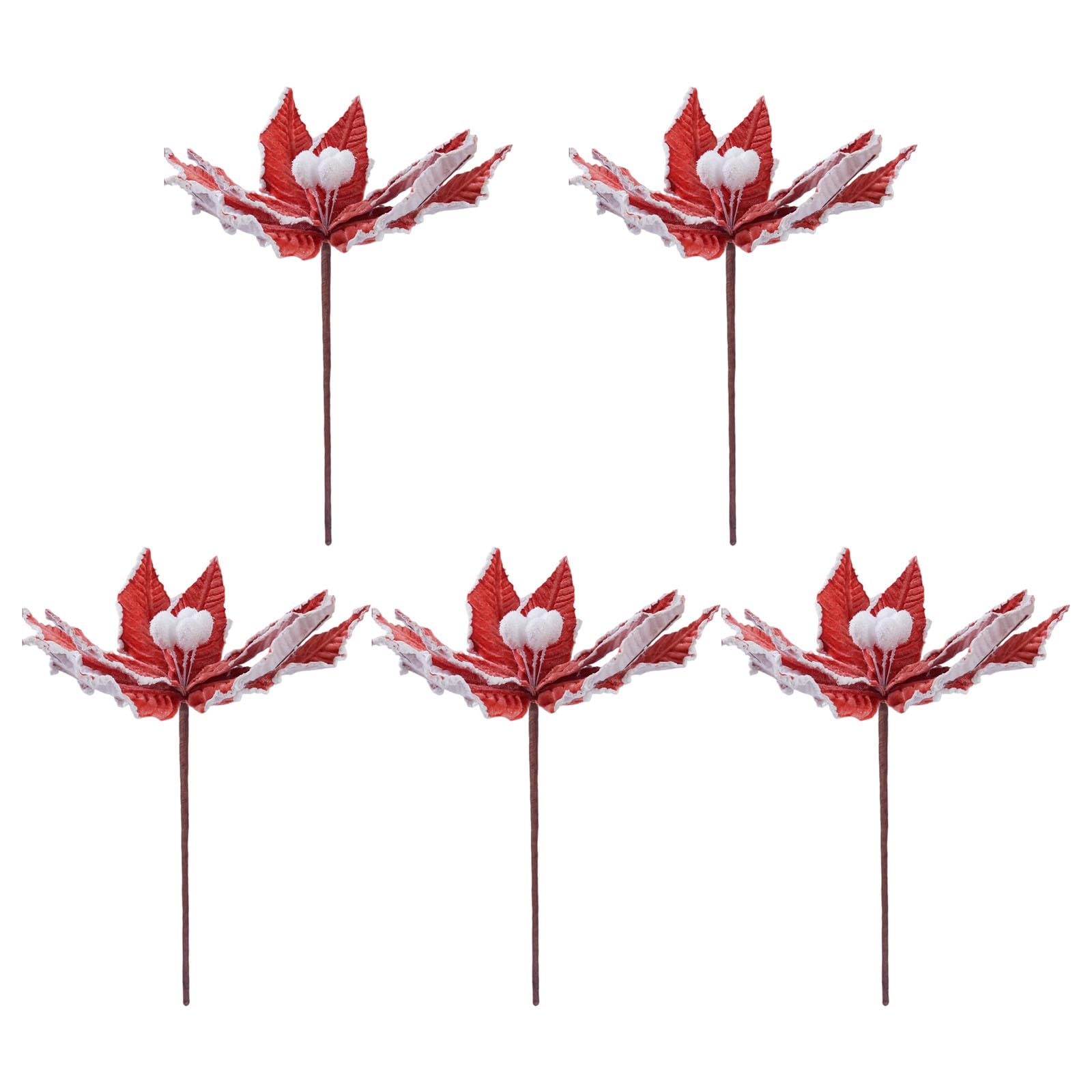 Tsophreniq Of 5 Velutinous Christmas Posies Artificial Blossomy Garnishes for Tree Handicrafts with Flexible Wire Substrates Realistic Faux Holiday Arrangements