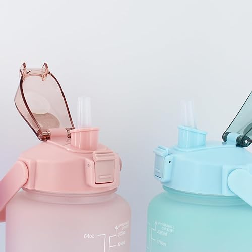 Miniatura 6 de Botella de agua motivacional de 64 onzas con popote y marcador de tiempo, jarra de agua con cita inspiradora para fitness y gimnasio, a prueba de