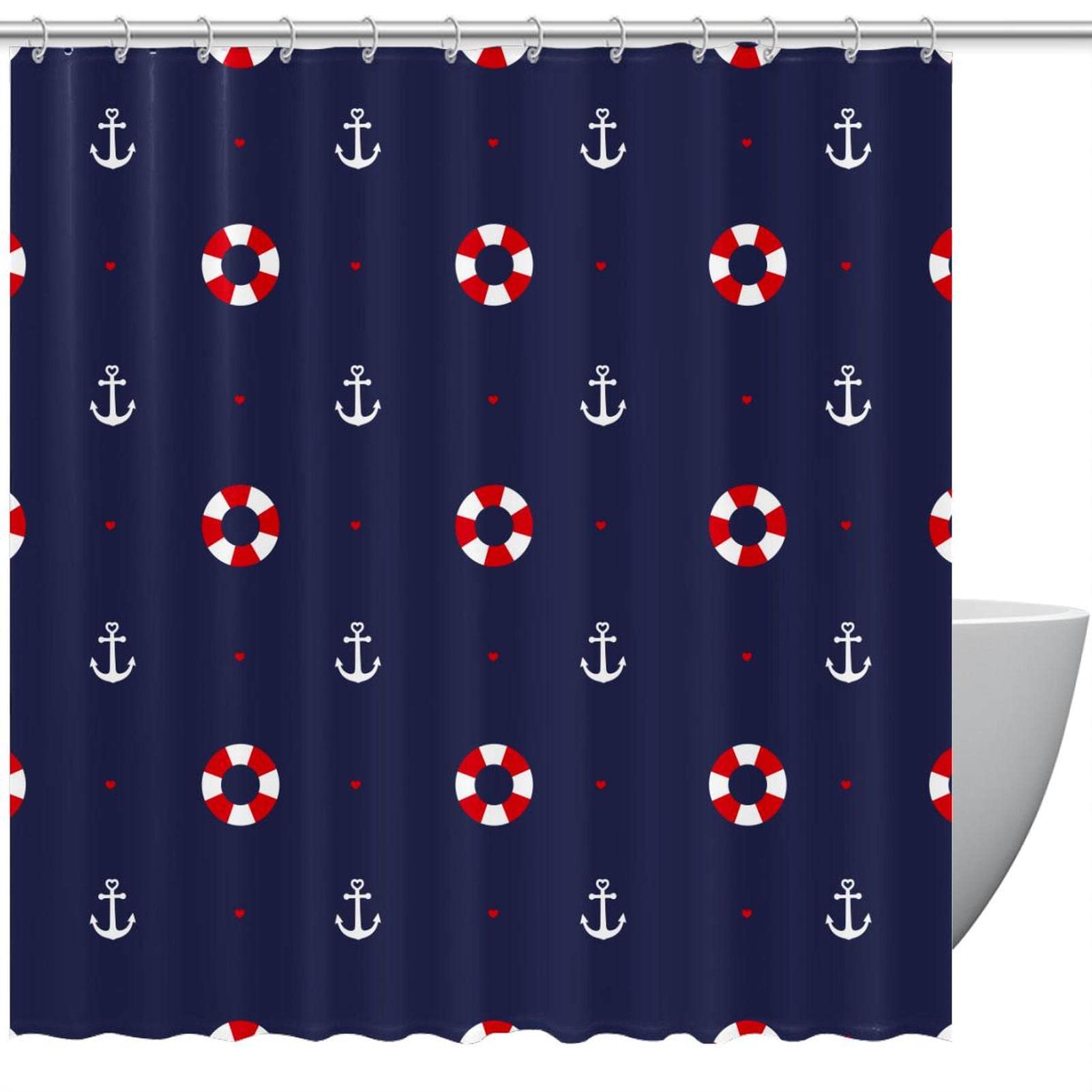Rideau de douche ancre nautique 152x183 cm imperméable avec 12 crochets