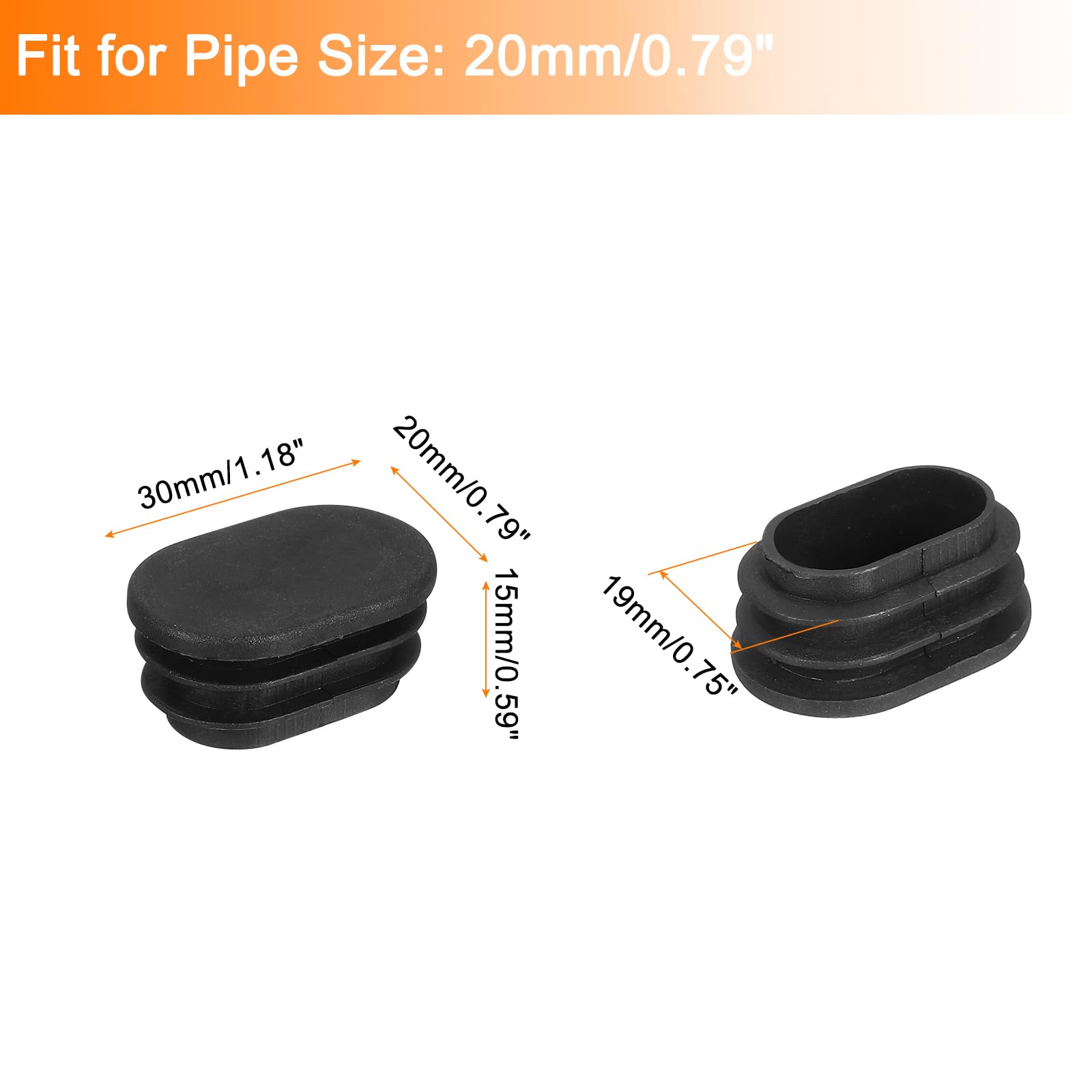 50 Tappi Plastici Ovali 15x30mm - Per Tubi Metallici, Gambe Di Sedie E Mobili, Protezione Antisporco