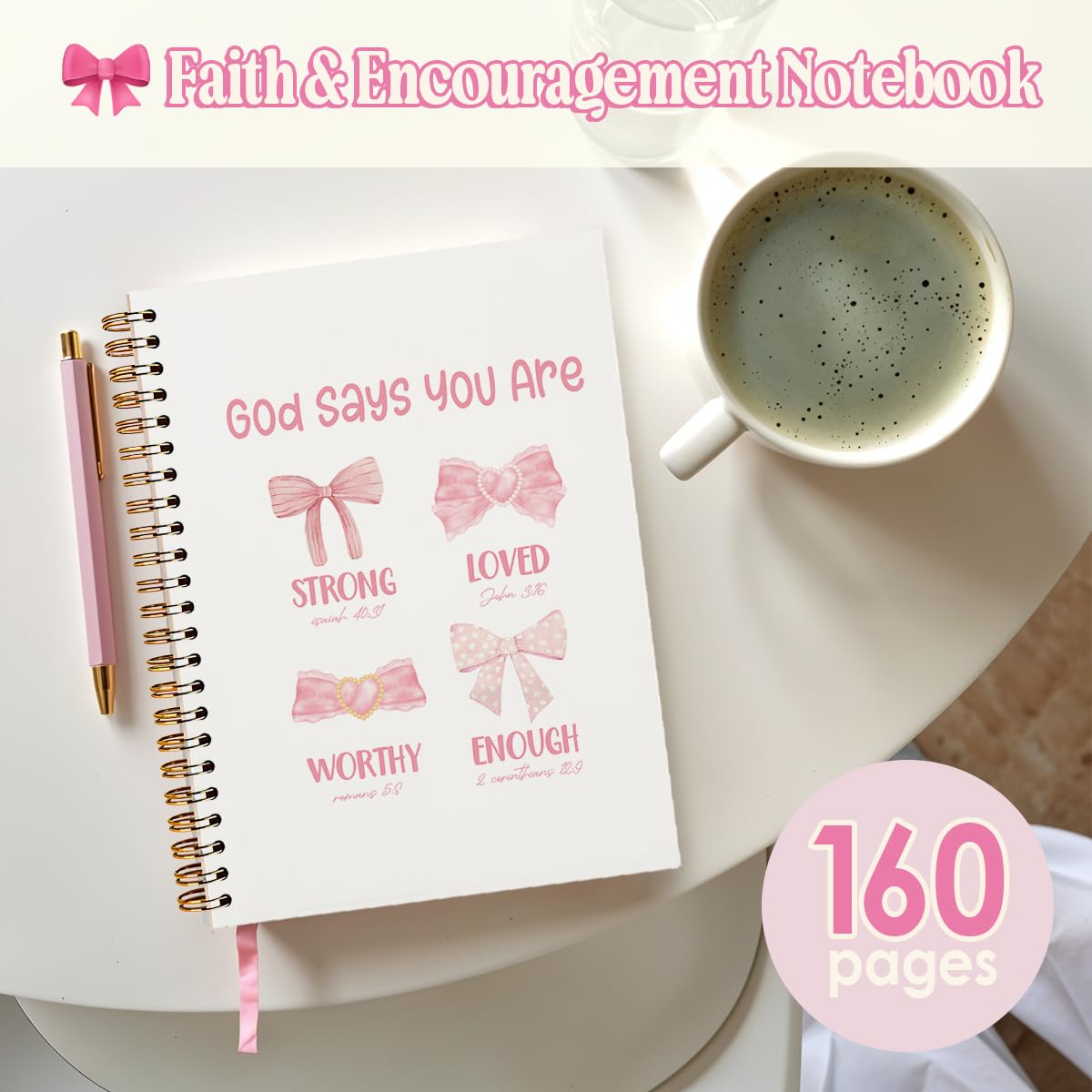 PLKMN Bibel-Tagebuch, Notizbuch für Frauen und Mädchen, rosa Schleife, Kokette, christliches Notizbuch für Frauen, Notizbuch für Bibelnotizen, Bibeljournal, Notizbücher für Notizen, 14 x 21 cm