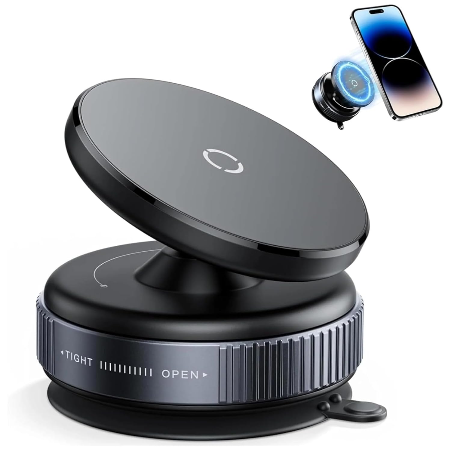 Magnetic Vacuum Suction Phone Holder for Car & Home | 360° Infinite Rotation | Strong Magnetic Attraction | Adhesive-Free Phone Mount for Dashboard, Office, Kitchen & Gym