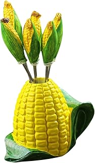 FUNOMOCYA Juego de Tenedores de Fruta con Diseño en Forma de Maíz de Resina Y Acero Inoxidable Versátiles Palillos de Postre para Bar Cafetería Bodas Y Hogar Color Amarillo