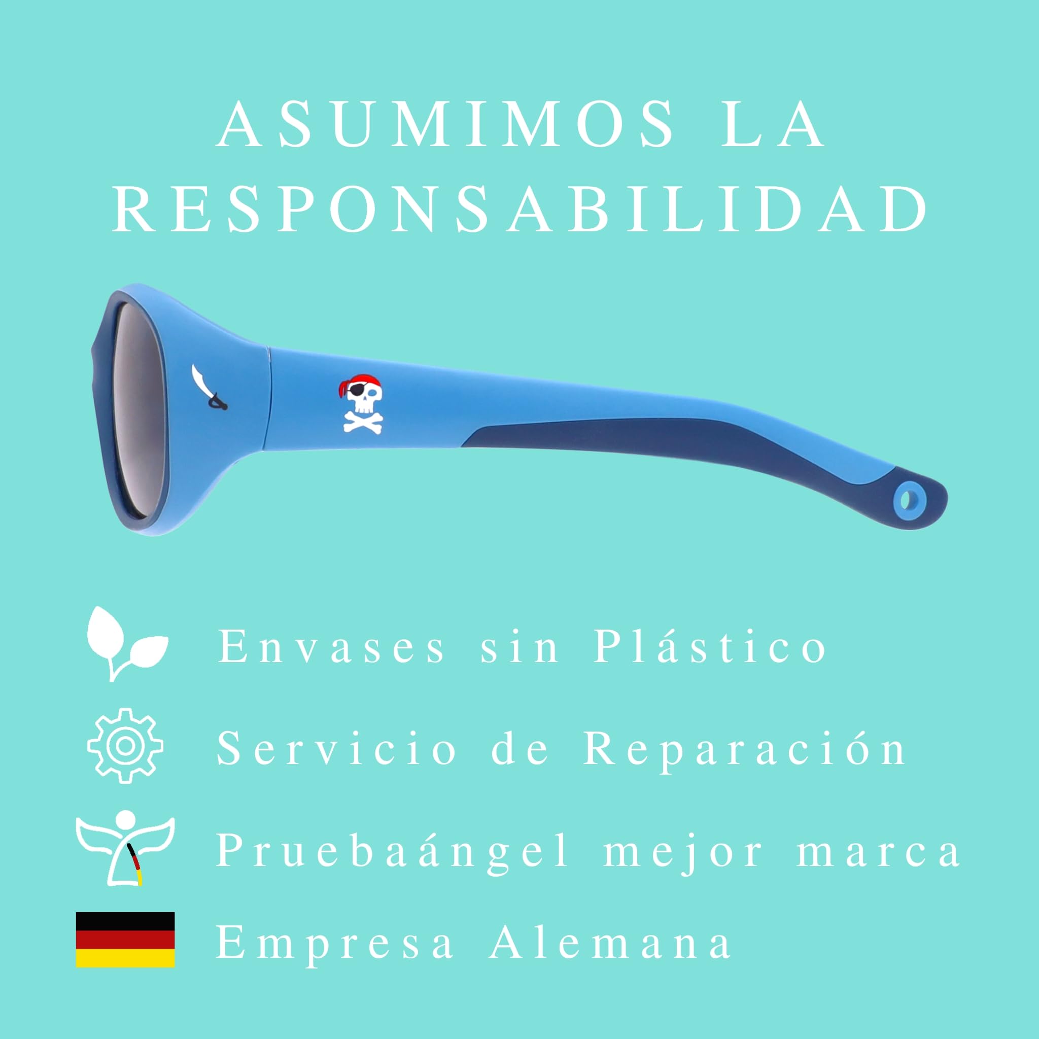 ActiveSol gafas de sol | NIÑO | 100% protección UV 400 | polarizadas | irrompibles, de goma flexible | 2-6 años | 22 gramos | Pirata