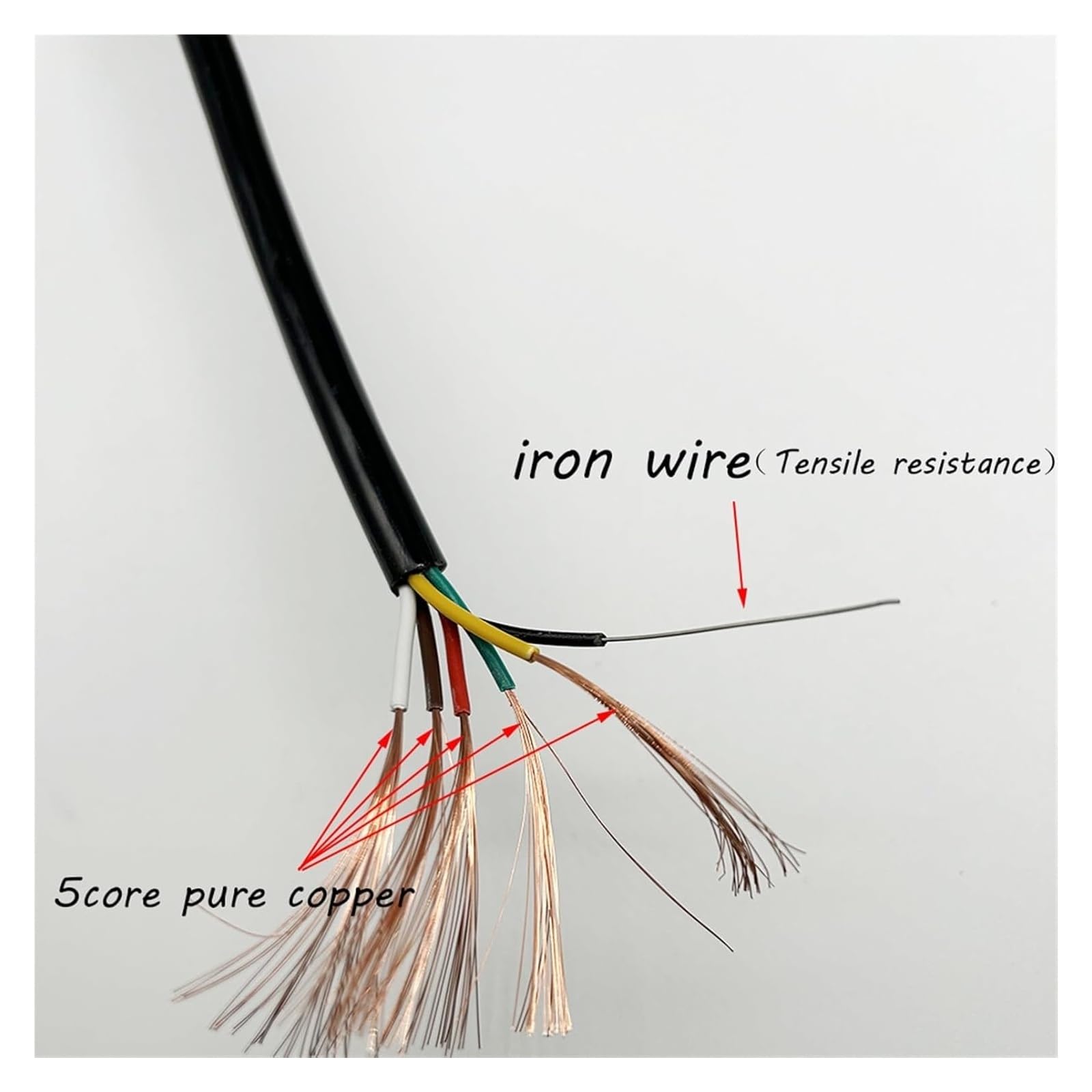Kabel telefoniczny Przewód zasilający spiralny, elastyczny, sprężynowy, 5-żyłowy, 0,5 mm2, sprężynowy, teleskopowy, rozciągliwy, czarny(Stretch 1 meter)
