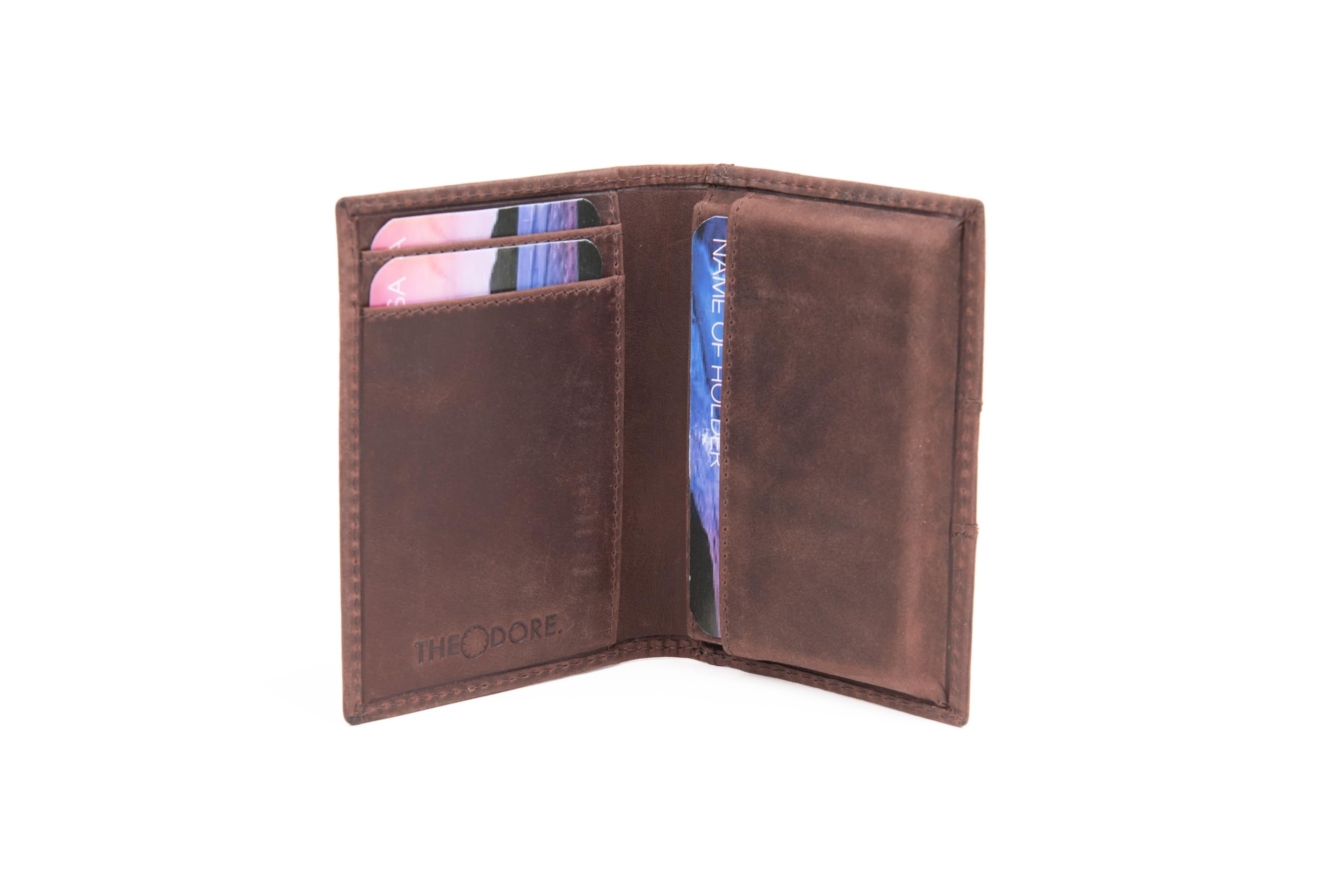 Portafoglio Uomo In Pelle Theodore - Design Verticale, 10 Scomparti Carte, Protezione RFID, Colore Marrone Vintage - 4