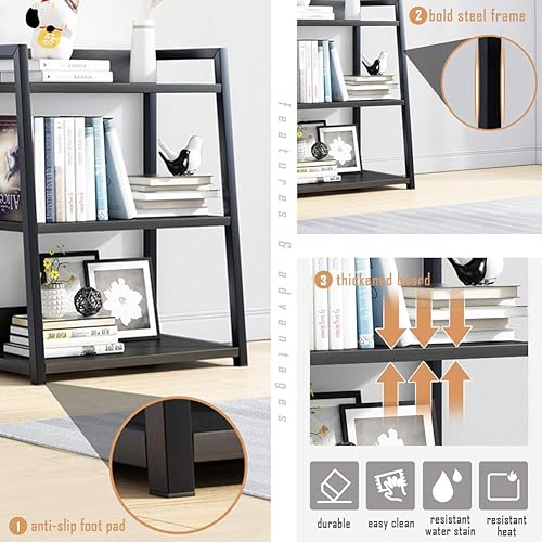 Miniatura 6 de IOTXY Estantería abierta de 5 niveles, soporte de exhibición de acero y madera, estantería de pie de 19.7 in de ancho, color negro