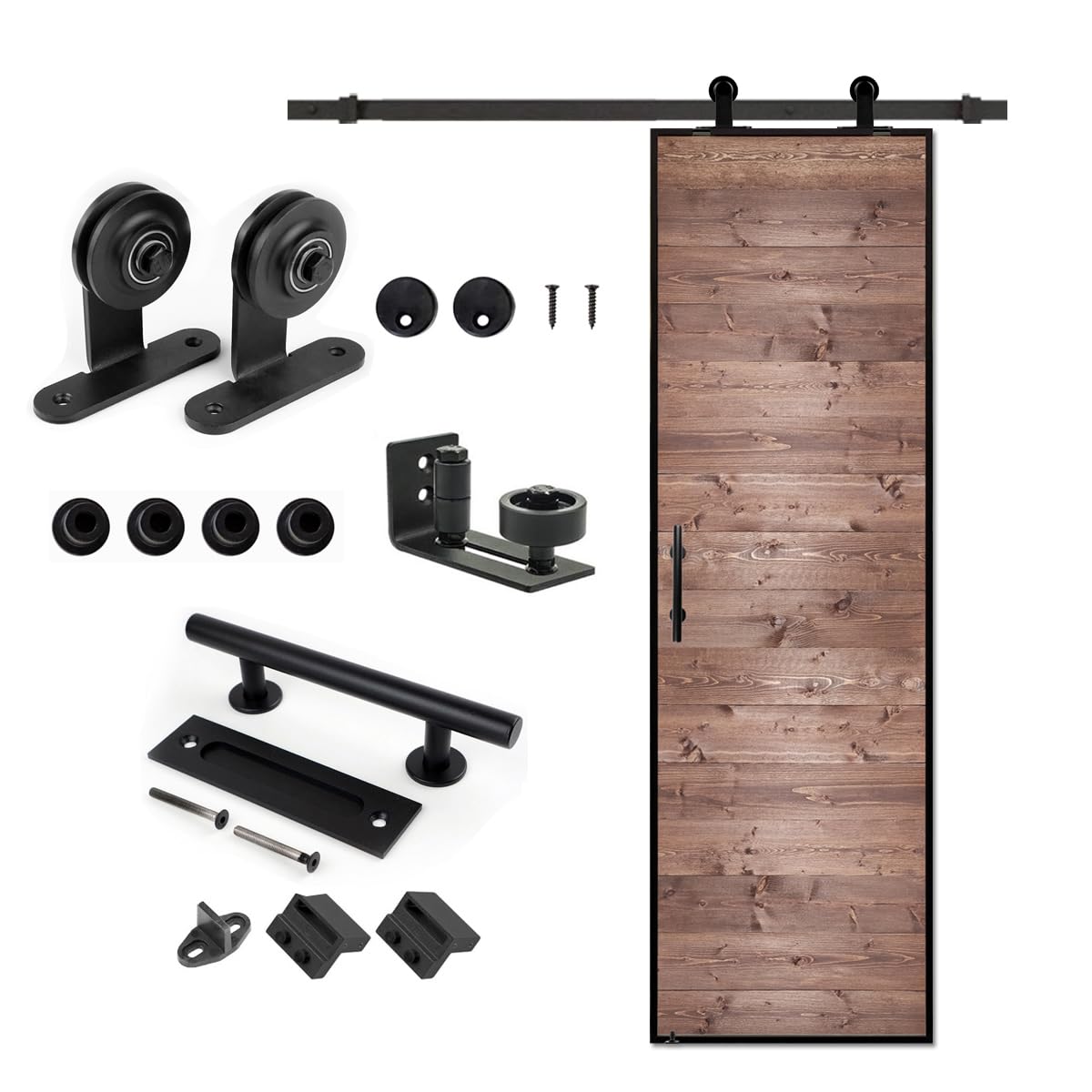 S&Z tophand® 20 in. x 84 Brown Barn Door with 5FT Sliding Hardware Kit, 20 - 42in Stainless Steel Frame Modern Style Door/Sliding Door/Simple Assembly is Required