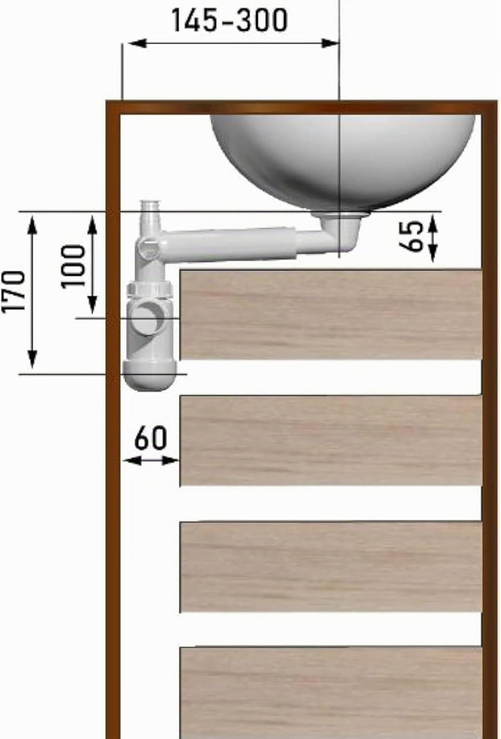 Ablaufgarnitur für Waschbecken mit und ohne Überlauf + Teleskop Siphon für platzsparendes Waschbecken | Click-Clack Ventil mit extra großem 68 mm Durchmesser | Pop Up Ablaufventil | Schwarz+Siphon