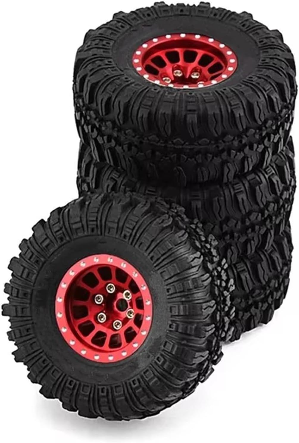 RC Vehicle Wheels Tires For Traxxas For TRX4-M For Defender For Bronco For SCX24 For FMS 4PCS 1 Inch Metal Wheels With Tires Upgrade Hub Tyre Set For 1/18 RC Car(Red,B)