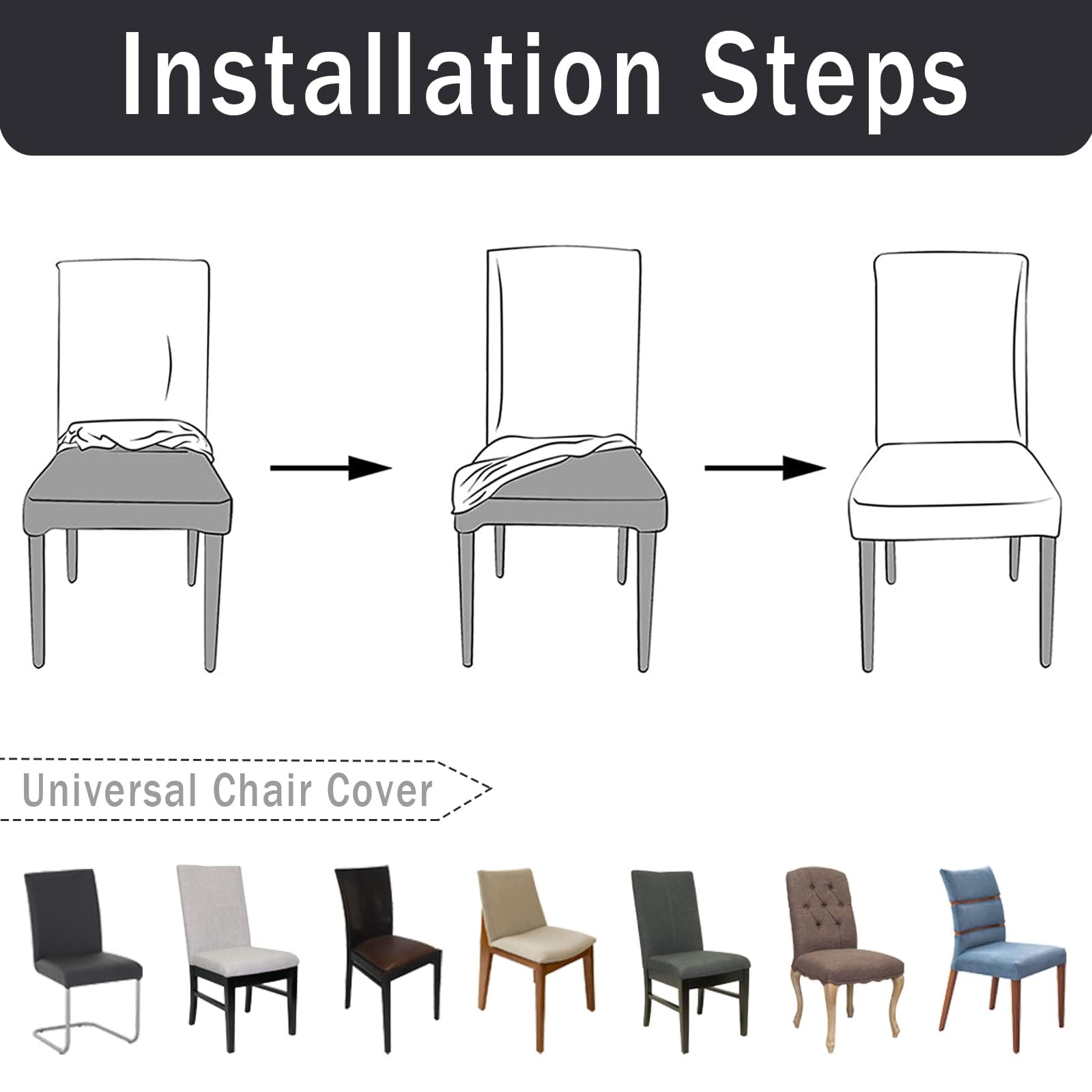 Coprisedie Elasticizzati 6 Pezzi - Grigio-Blu Per Cucina E Sala Pranzo - Foto 2