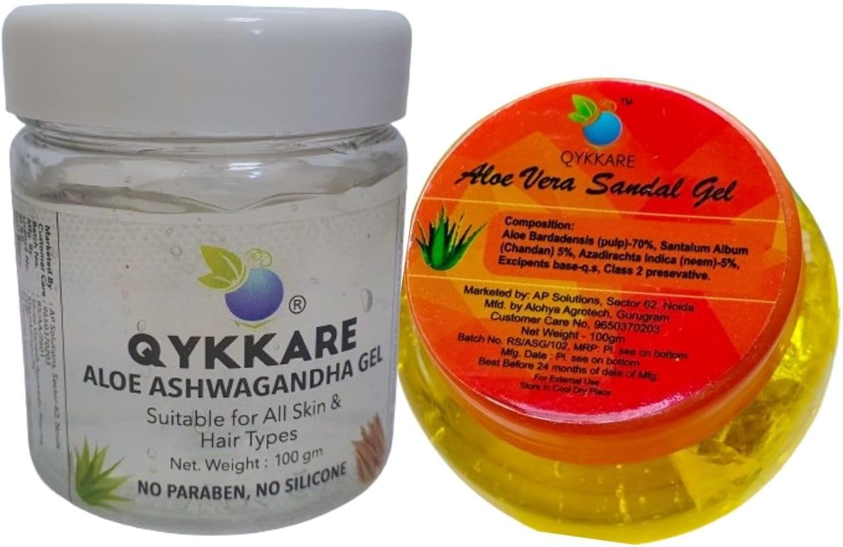 Aloevera Sandal Gel and Aloe Ashwagandha Gel combo (100gm x 2) for radiant youthful skin